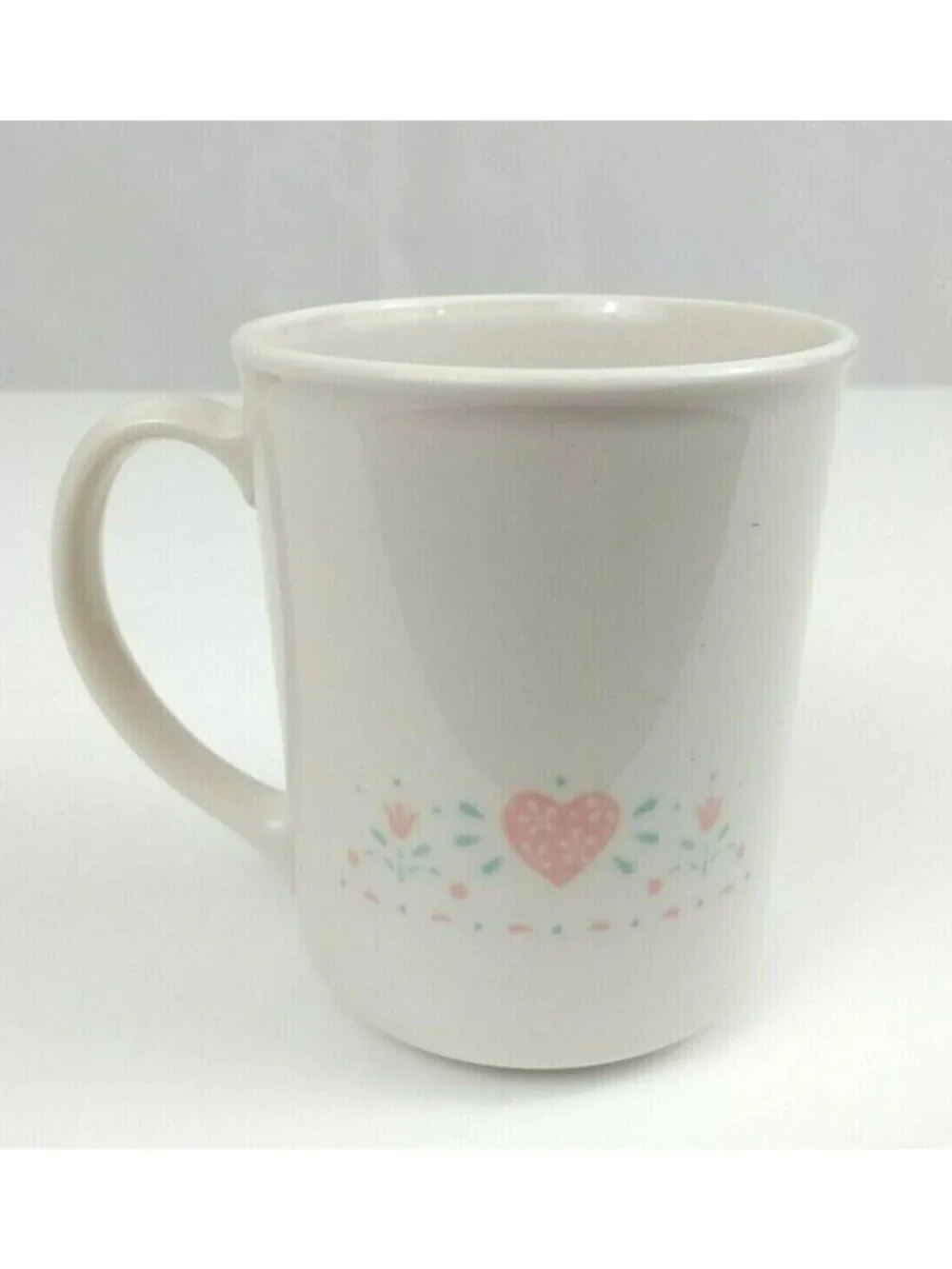 Vintage Corning Forever Yours Off White With Pink Heart & Flowers Coffee Cup Mug
